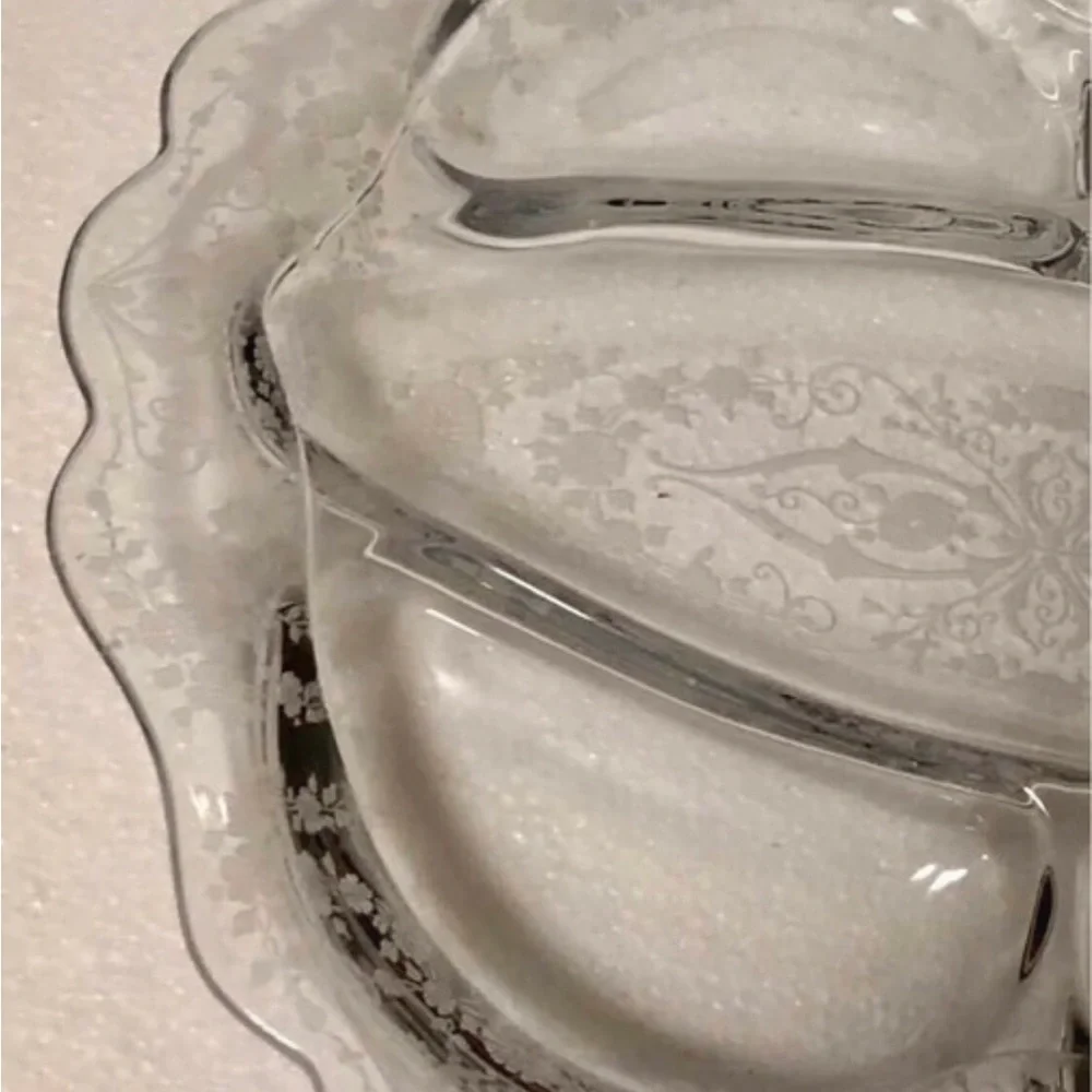 Vintage Cambridge Rose Point Relish Dish 5 Part Divided Etched Glass 1930s